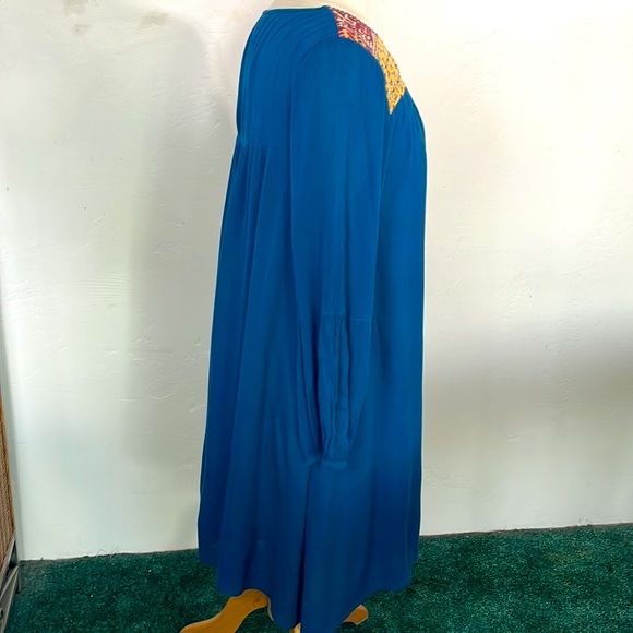 Sundance Boho Long Sleeve Tunic Dress Teal Embroidered with Pockets Wome… - Picture 4 of 8